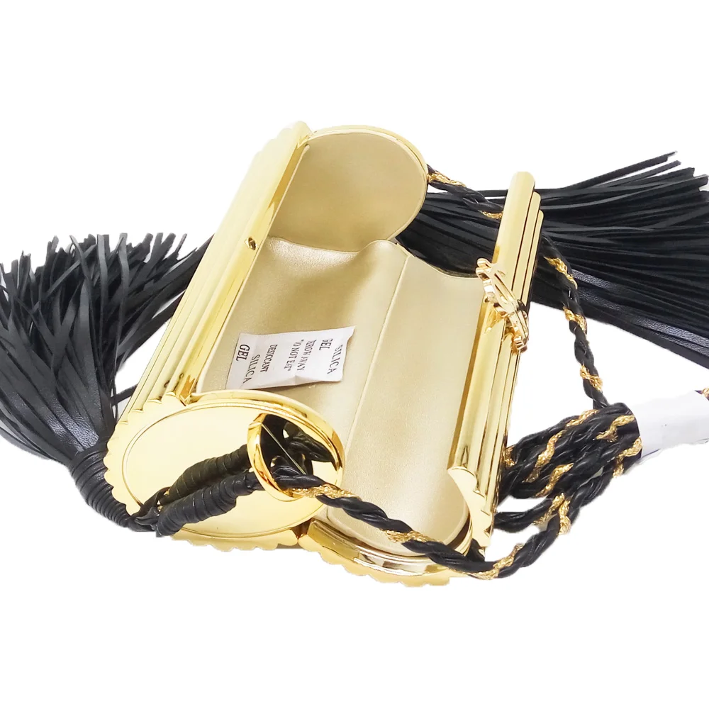 Двойной цветок черный Жесткий чехол с кисточками золотистый акриловый женский