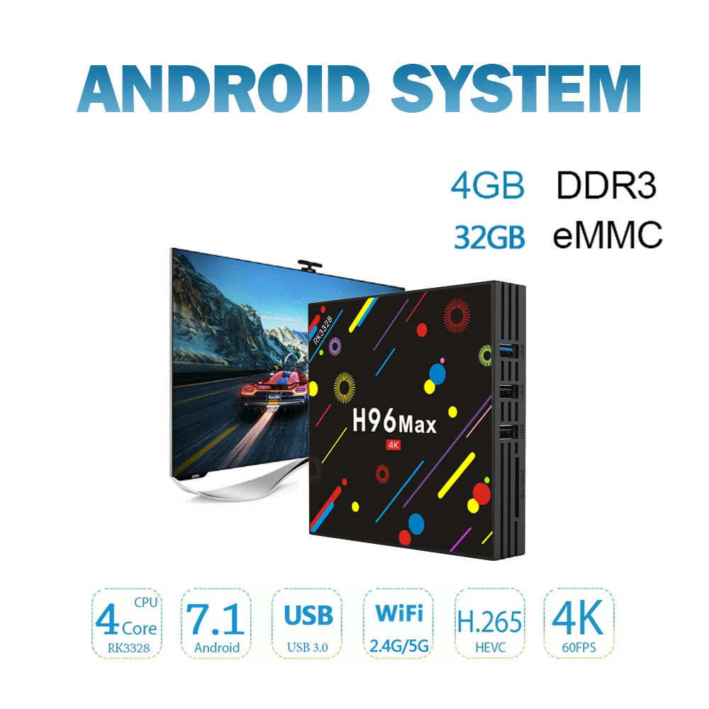 Новый H96 MAX H2 Android 7 1 Смарт ТВ бокс Rockchip RK3328 Четырехъядерный 4 Гб RAM 32ROM Suppot H.265 UHD BT 4K 5G