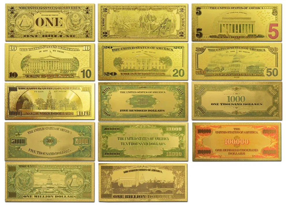 

WR 14 Color USA Gold Banknotes 1-1 Billion Dollar World Paper Money Currency America BILL Notes fake money banknote for Gift