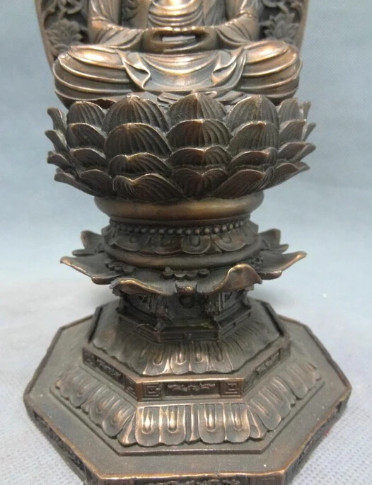 S07177 10&quot Tibet Pure Bronze Buddhism Lotus Shakyamuni Buddha Statue Sakyamuni Joss | Дом и сад