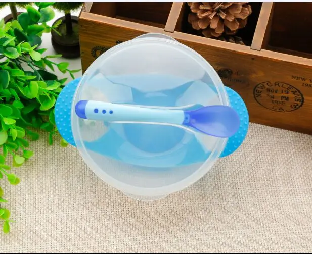 Blue Dish 3 PC 3 шт./компл. детская обучающая посуда с присоской детский спасательный набор посуды для оказания помощи чаша Температура зондирования ложка вилка Посуда - Цвет: Blue Dish 3 PC