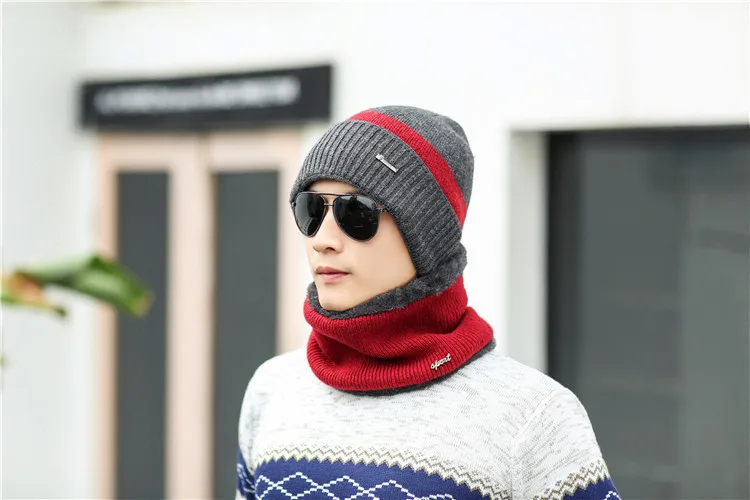 Зимние шапочки Для мужчин шарф вязаная шапка шапки маска Gorras капот зима теплая мешковатые Шапки для Для мужчин Для женщин Skullies шапочки Шапки