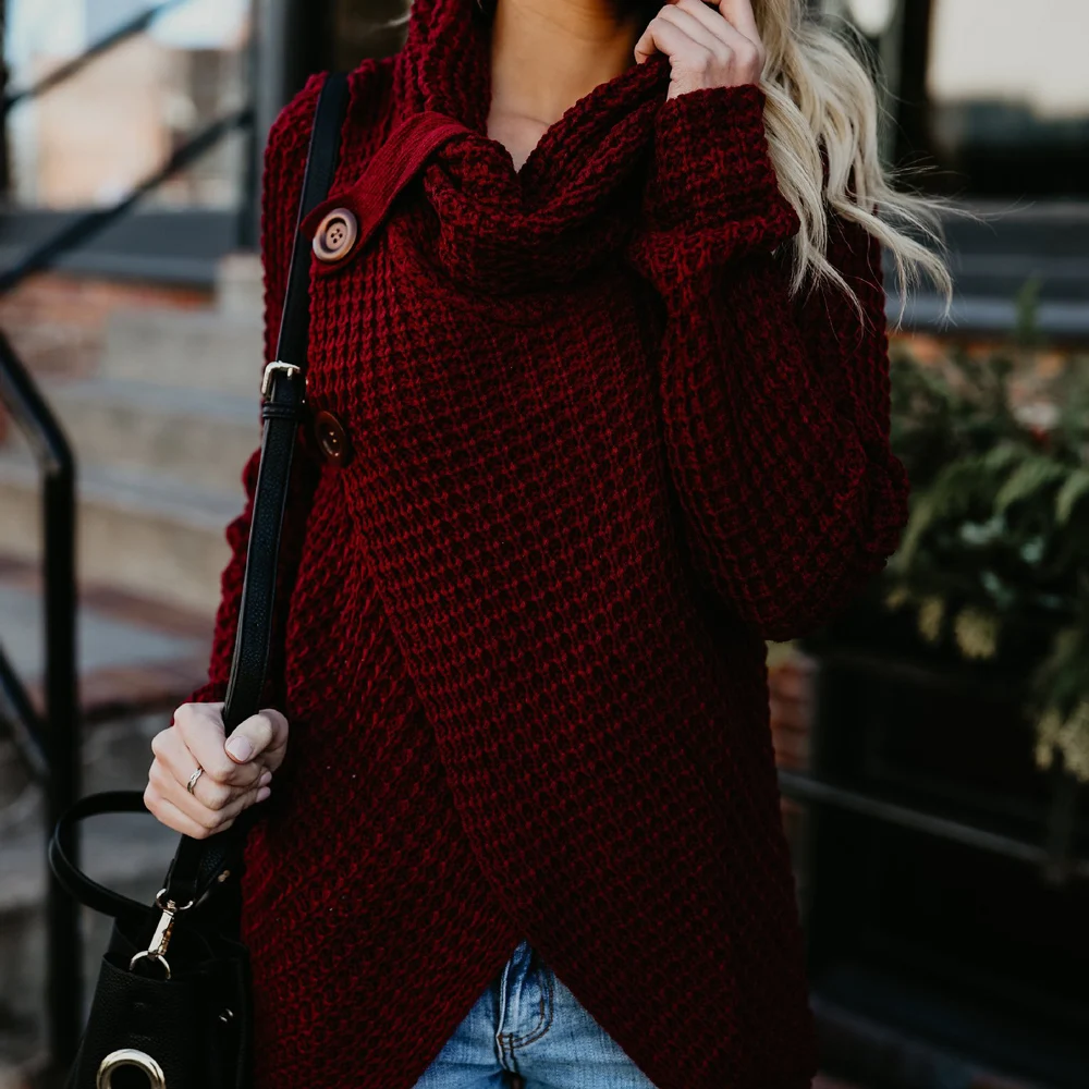 Фото Женский свитер с длинным рукавом и воротником-шарфом | Женская одежда