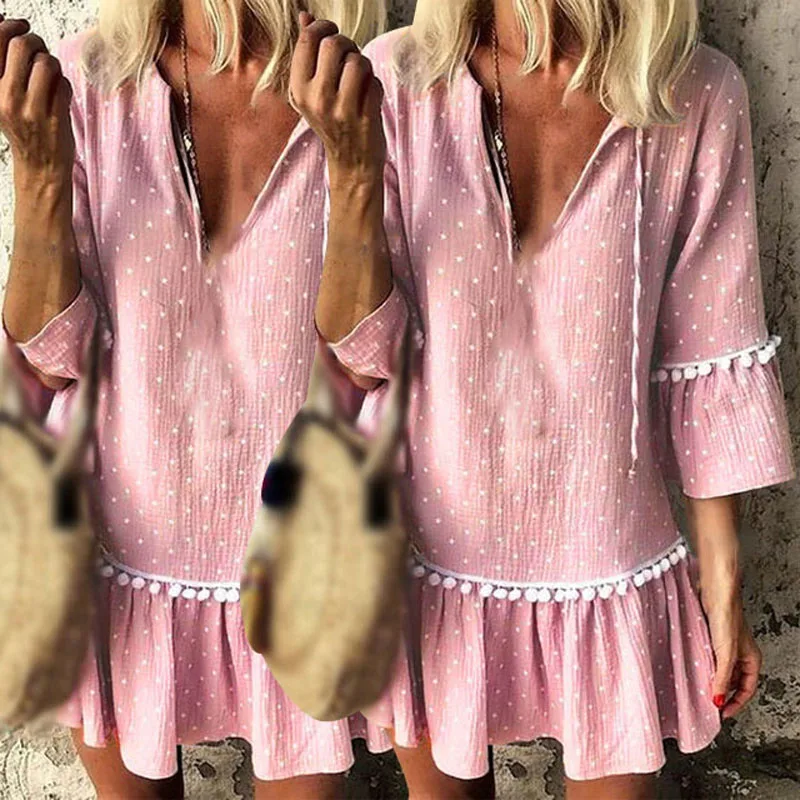 2019 новинка женские повседневные свободные с узором в горошек рюшами v-образным