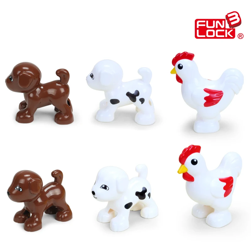 Funlock Duplo игрушки фигурки животных на ферме кролик кошка собака корова пони свинья
