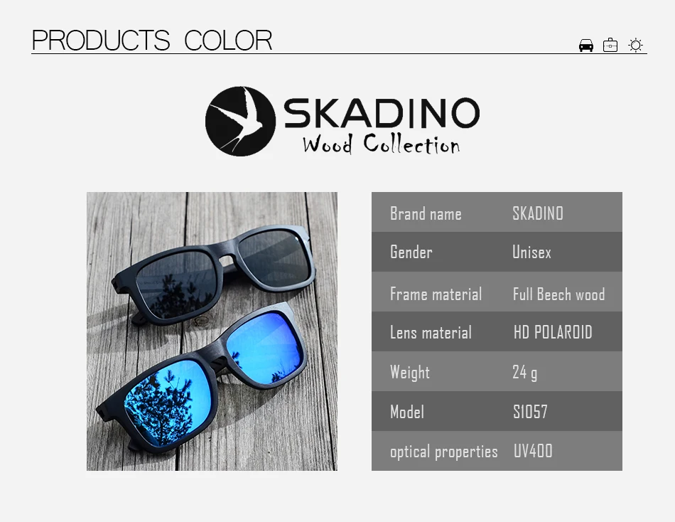 SKADINO, бук, полная древесина, UV400, поляризационные солнцезащитные очки, модные, солнцезащитные очки для женщин и мужчин, с покрытием, синие линзы, ручной работы, брендовые, крутые