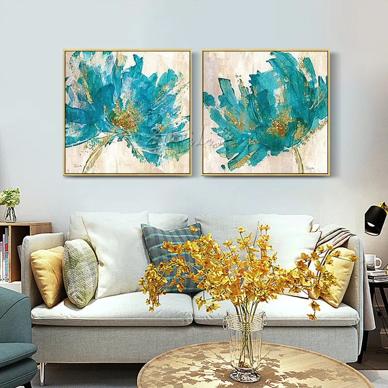 Картина на холсте синие цветы акриловые абстрактные картины текстура quadros caudros decoracion настенные художественные картины для гостиной дома