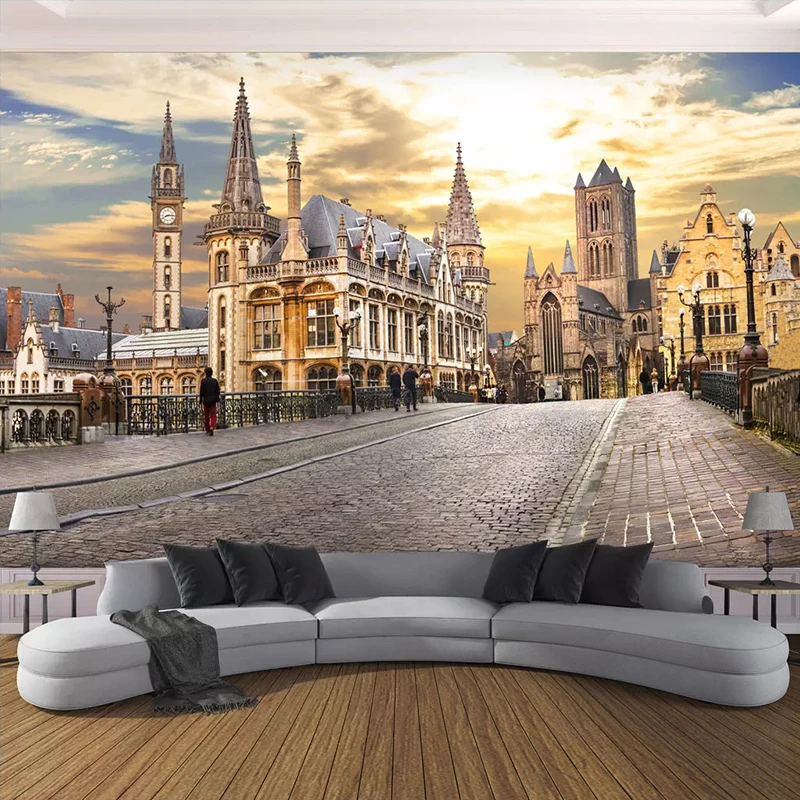 Пользовательских фото настенные Бумага росписи европейский город Street View 3D