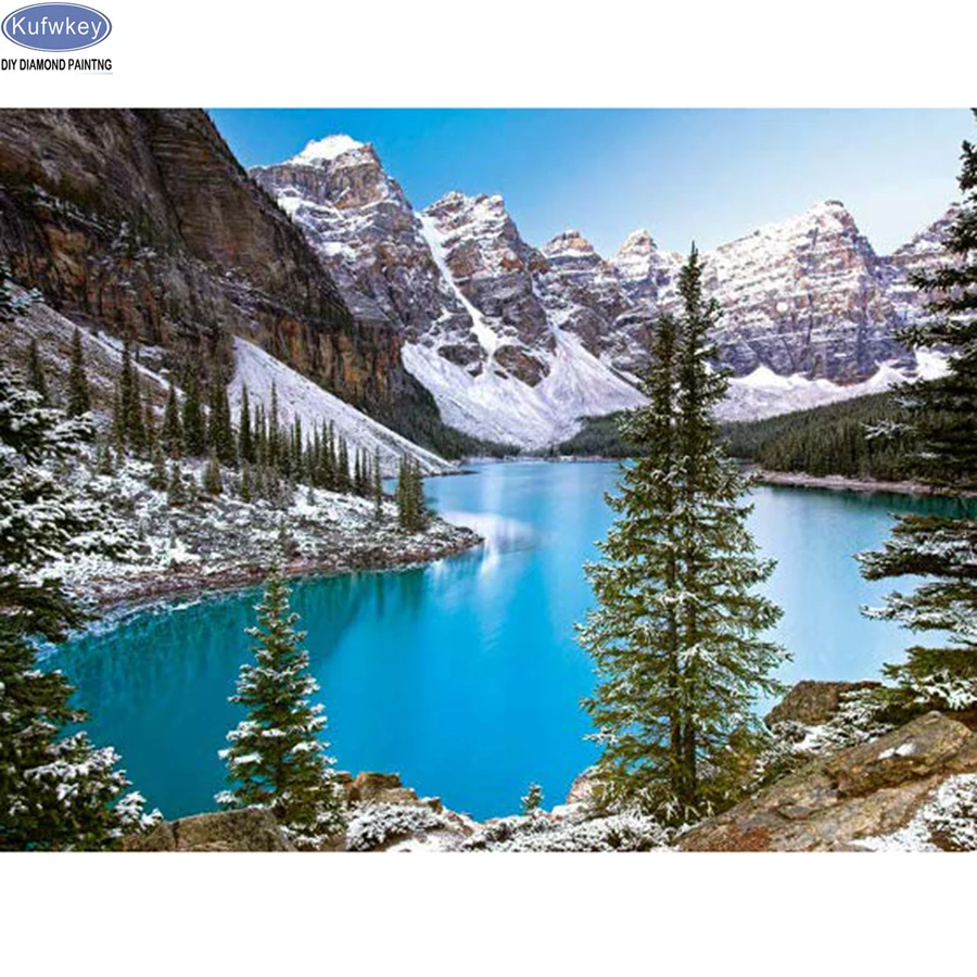 Full square diamond 5D DIY embroidery Mountain Lake landscape snow sale painting Cross Stitch Rhinestone mosaic | Дом и сад