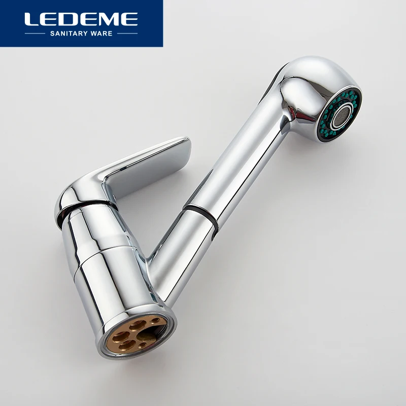 LEDEME Смеситель для кухни с вытягивающейся лейкой латунь Цвет: хром L6048