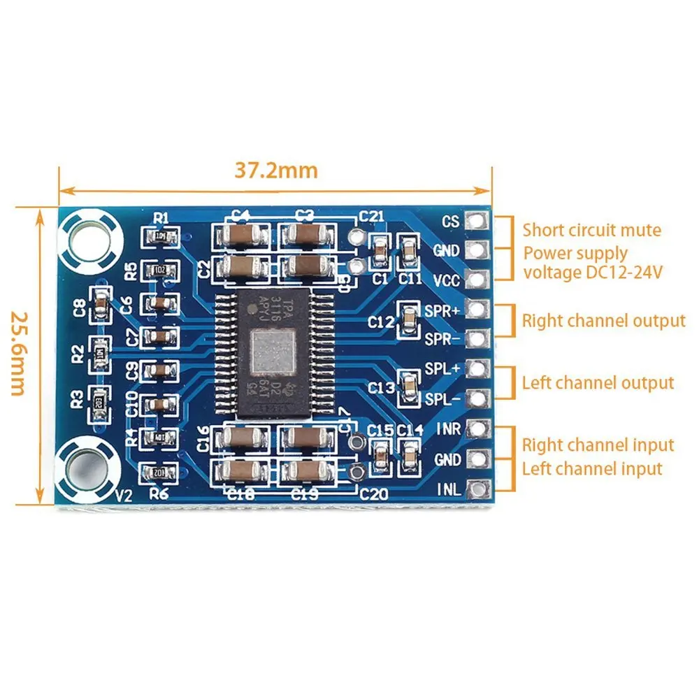 XH-M562 TPA3116D2 50 Вт+ 50 Вт двухканальный Мини цифровой усилитель класса D усилитель 50 Вт Мощность Плата усилителя DC 12 V-24 V 2x50 Вт