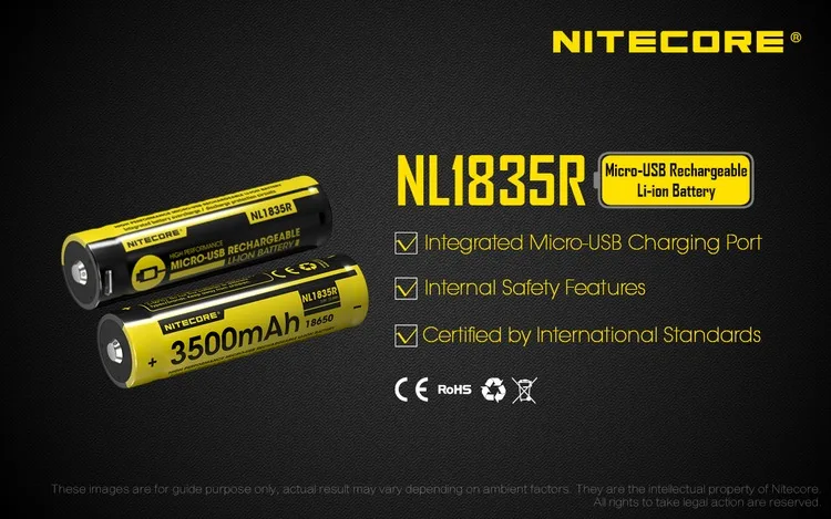 NITECORE 2600 мАч высокопроизводительный литий-ионный аккумулятор с кнопкой сверху 18650 защищенный аккумулятор NL1826R с usb-кабелем для зарядки