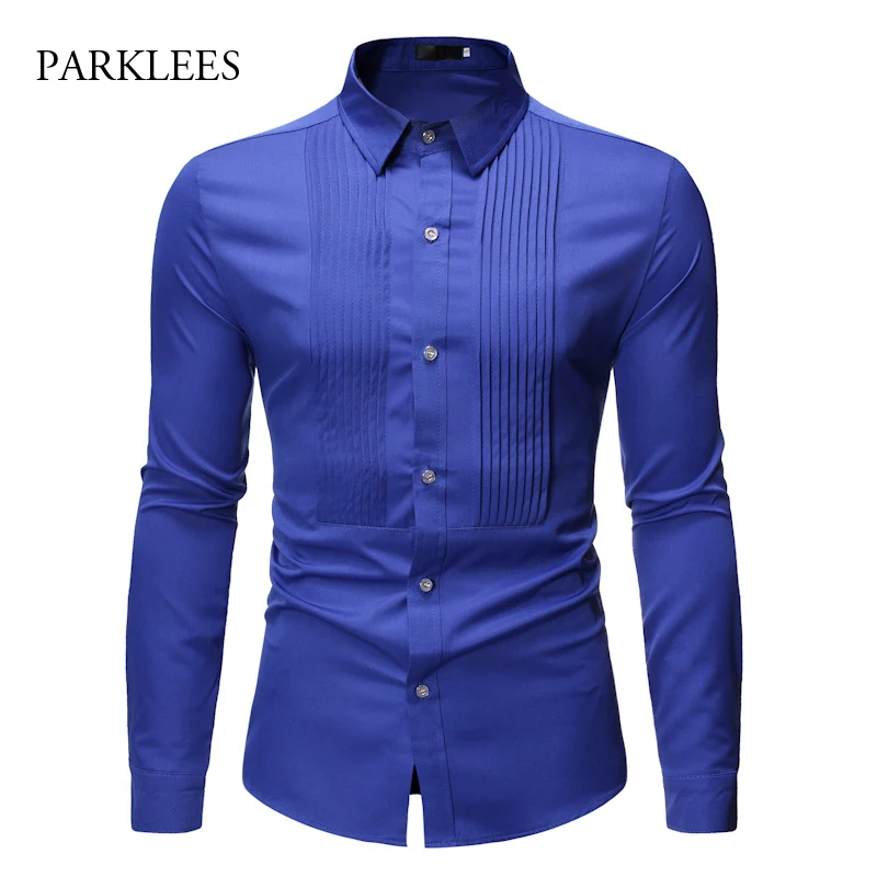 Мужская приталенная рубашка в полоску Однотонная британском стиле под смокинг с