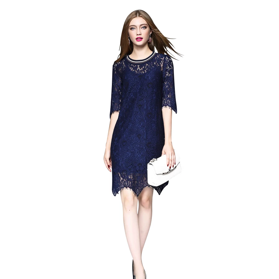 2017 Brand Spring New Women Lace Crocheted Mini Dresses Hollow Sexy Female Casual A-Line Half Sleeve Party Office Dress | Женская одежда