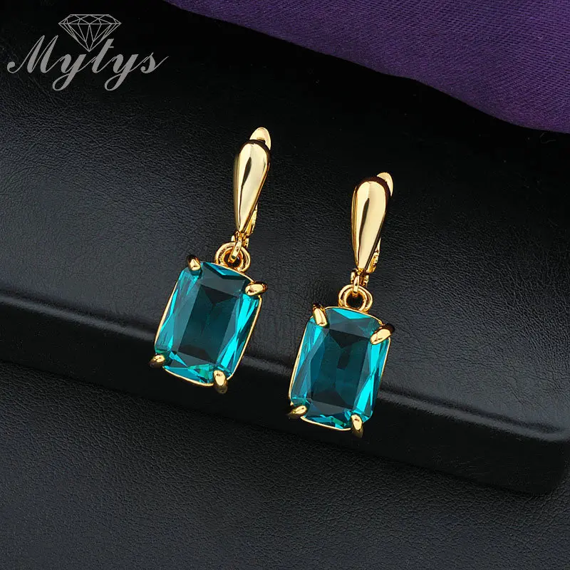 Mytys Мода GP зубчатые квадратные синие кристаллические Висячие серьги для женщин
