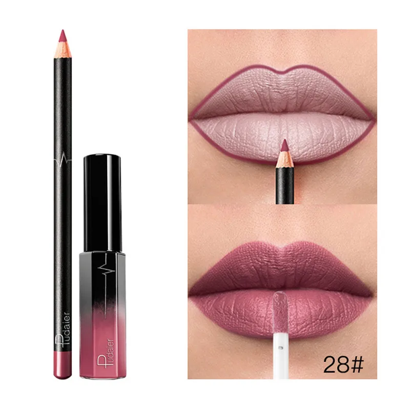 Pudaier Cosmetics 2 шт. бархатная матовая долговечная жидкость губная помада Водонепроницаемая подводка набор увлажняющий крем для красоты пигментированные помады