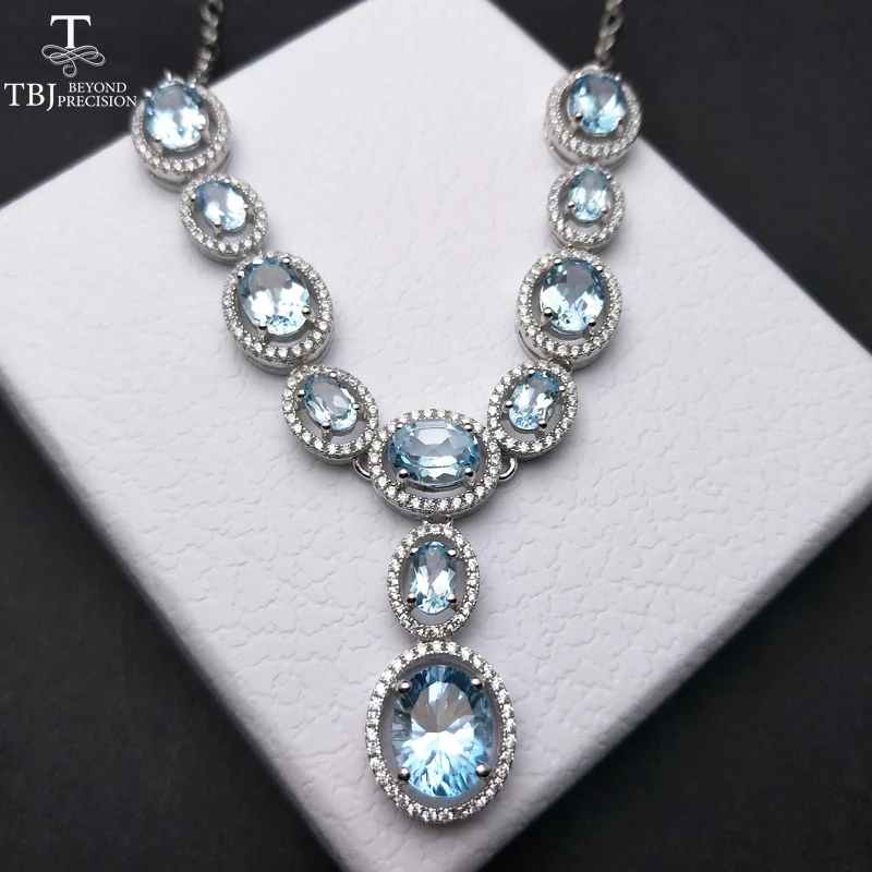 Женское Ожерелье с натуральным голубым топазом TBJ элегантное ожерелье из