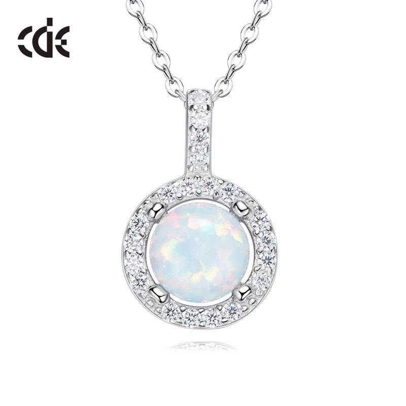 CDE Blue White Opal Necklace collier femme Pendant 925 Sterling Silver Transparent Chain Choker Women Jewelry Gifts | Украшения и