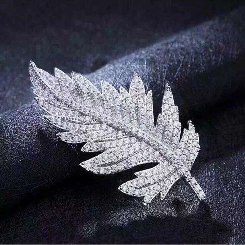 

Beautiful Full Stone Silver Color Leaf Brooch