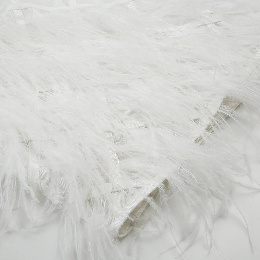 Женское Бандажное платье Белое Облегающее Клубное с кисточками и длинным