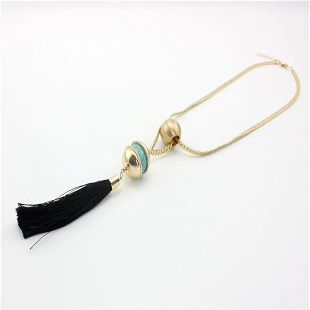 Free shipping the new fashion Flat copper chain Green pine round bead black line broken long necklace | Украшения и аксессуары