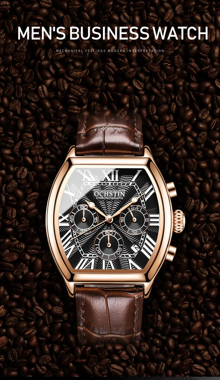 OCHSTIN Auto Date Sports Military Men Watches Luxury Brand Tonneau Quartz-watch Man Leather Army Male Clock Relogio Masculino