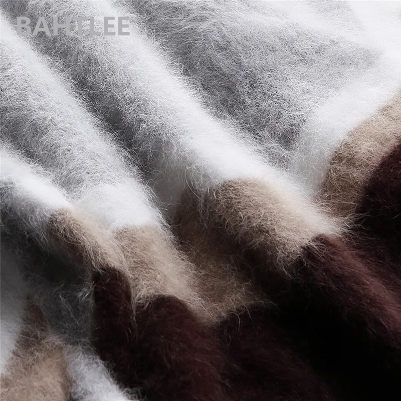BAHTLEE Winter Women's Angora Turtleneck Knitted Pullovers Wool Jumper Sweater Hole Design Long Sleeves Keep Warm Looser | Женская