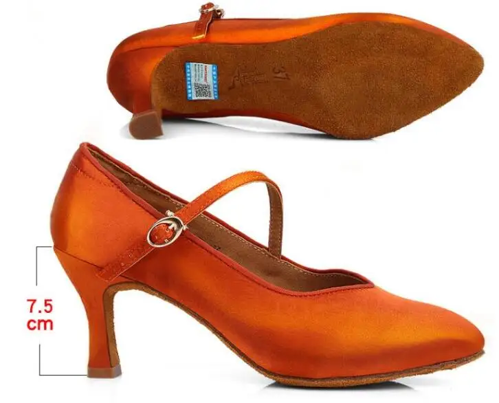 Dark Tan 7.5cm Heel Женская обувь для бальных танцев, латинских танцев, Женская атласная обувь с закрытым носком для сальсы, Танго, вальса, тонкий каблук 5,5 см/6,5 см/7,5 см - Цвет: Dark Tan 7.5cm Heel