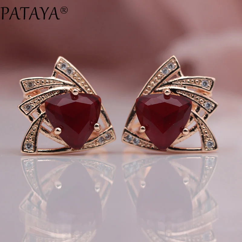 Новые синие треугольные серьги PATAYA 585 розовое золото разноцветные кубические