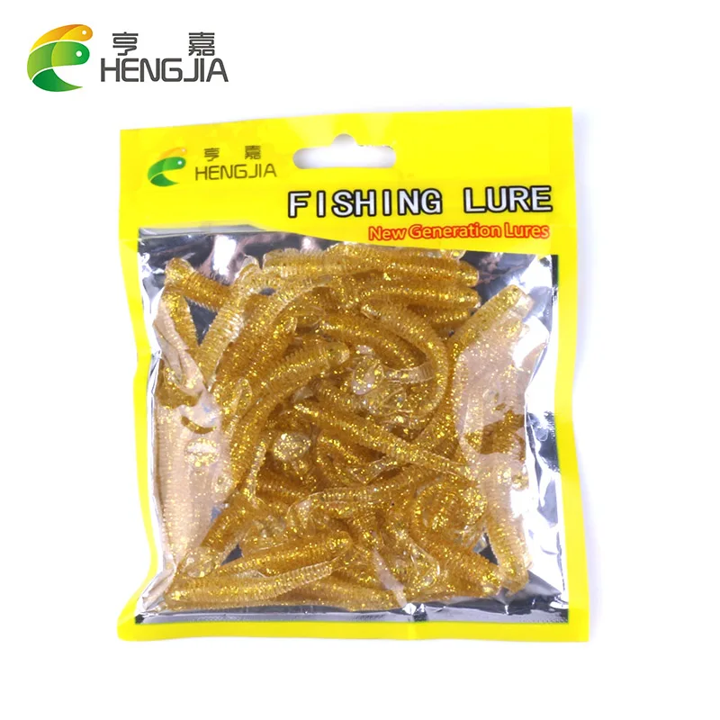 HENGJIA 50 шт./лот, рыболовные мягкие приманки для рыбалки, снасти, воблеры, искусственная приманка, мягкий червь, силиконовая приманка