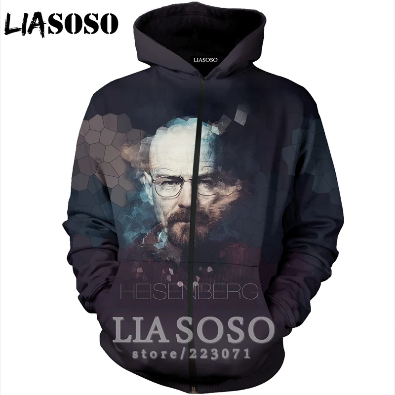 LIASOSO Новая мода для мужчин и женщин 3D принт сериал Breaking Bad Zipper толстовка унисекс