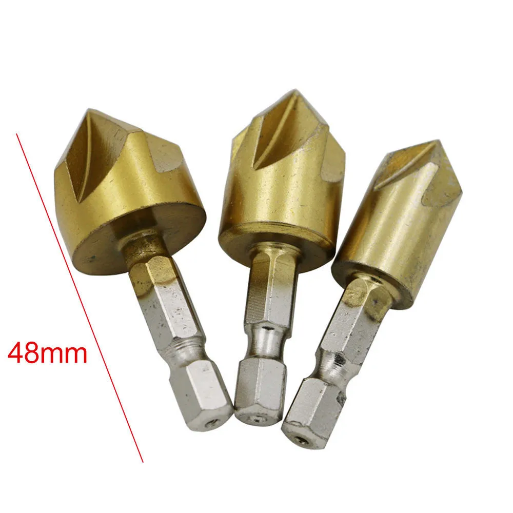 3 Pcs Chamfer Debur Countersink 1/4 Hex 12-16-19mm Titanium Coated Drill Bit Kit AI88 | Инструменты