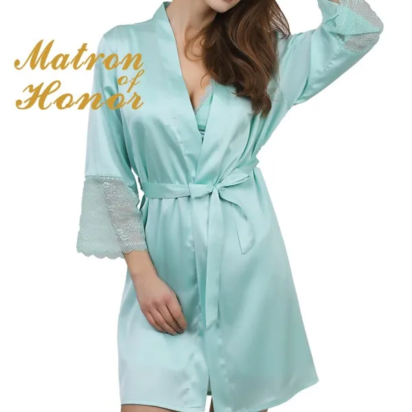 Skyblue(Matron of Ho R18 Сексуальная атласная Женская пижама с кружевом отделка кимоно свадебный наряд для матери невесты/жениха Ночная рубашка костюм для вечеринки для женщин - Цвет: Skyblue(Matron of Ho