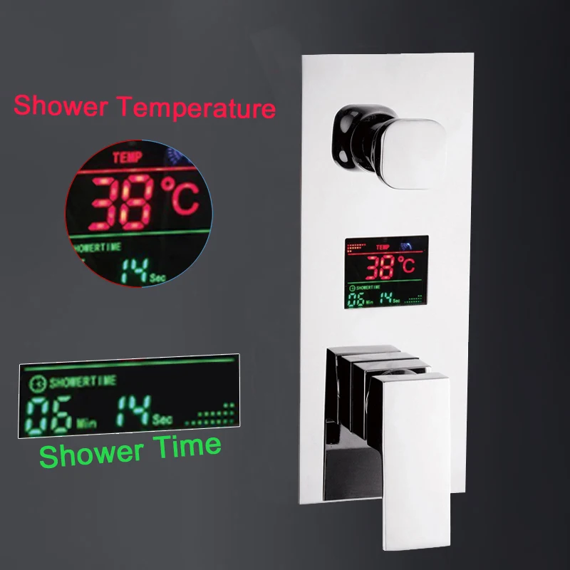 

Wall Mounted Brass Shower Control Mixer Valve Digital Temperature Display 2-3 Ways Pre-box Intelligent Bath Shower Mixers