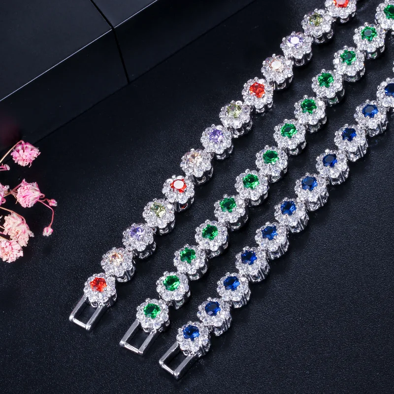 Очаровательный темно синий кристалл женские теннисные браслеты с кубическим