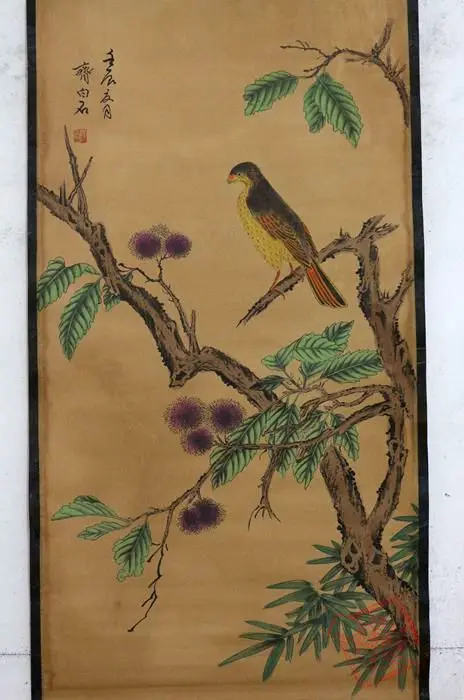 Редкая старая китайская живопись QingDyansty цветок и птица изысканный дизайн ручная