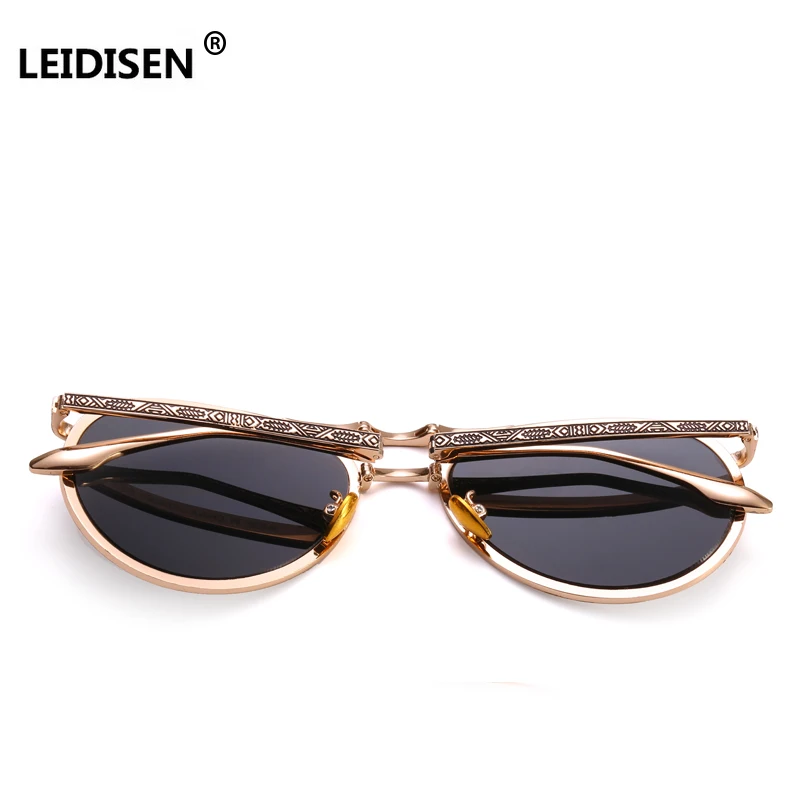 LEIDISEN Foldable Metal Sunglasses Vintage Pattern Engraving Men Women Brand Glasses Designer Fashion Sun glasses UV400 | Аксессуары для