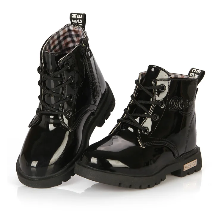 Обувь для девочек 2017 осенние кожаные ботинки на низком каблуке цвета: розовый