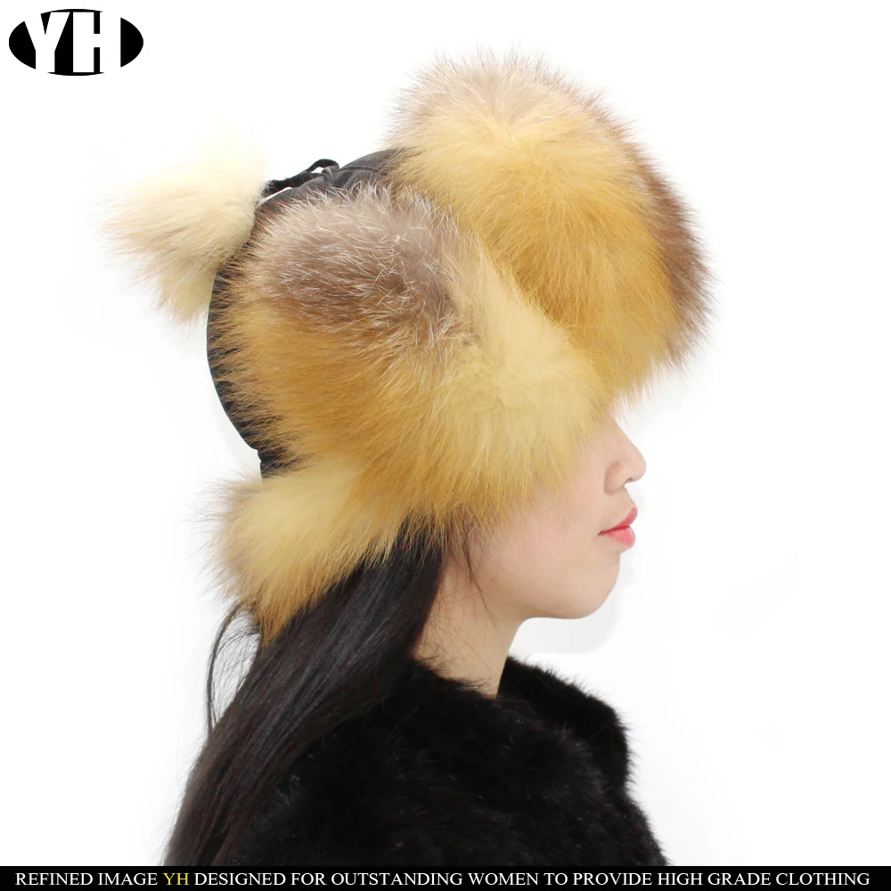 2019 Новое поступление женские шапки из натурального меха лисы енота русская