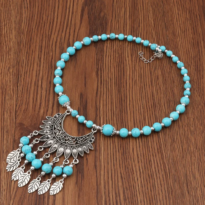 Seblasy Maxi Boho Big Statement Natural Stone Beads Moon Leaves Flowers Tassel Necklaces Pendants for Women Tribal Jewelry Colar | Украшения