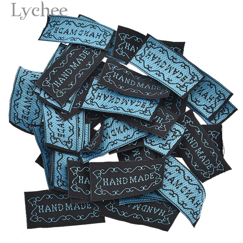 Тканые ярлыки ручной работы Lychee синие черные для вышивки буквами моющиеся сумок