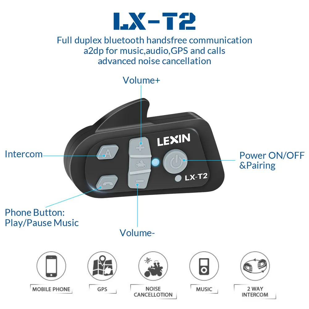 Переговорное устройство Lexin 2017 1 шт. T2 для мотоциклетного шлема с Bluetooth
