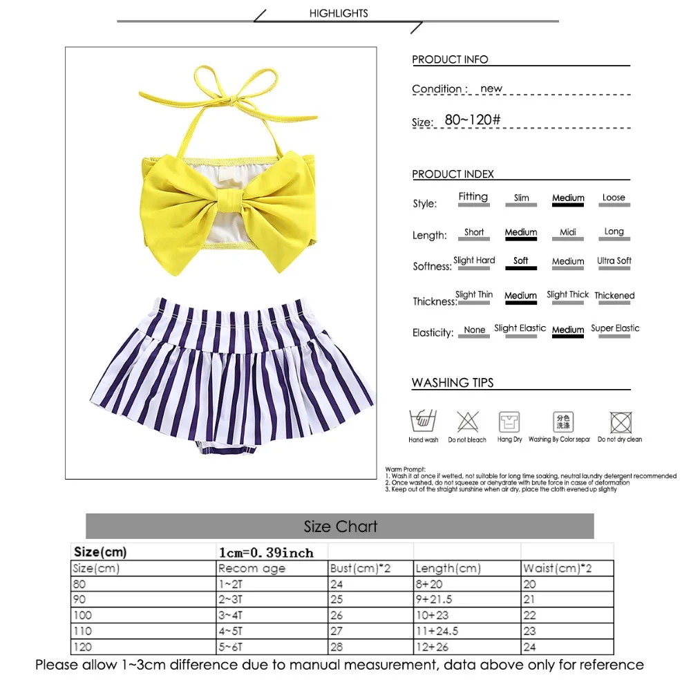 2 шт. топ-труба с бантом на шее для маленьких девочек + полосатые шорты бикини