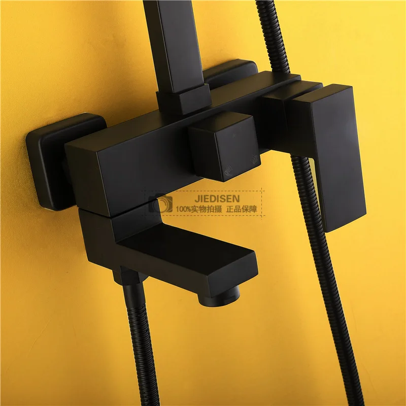 Роскошный квадратный набор для душа с черной краской ванной комнаты смесители