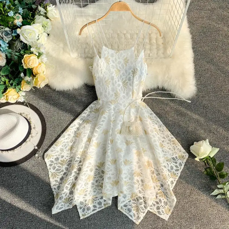 Пляжная юбка Vestidos, кружевное асимметричное белое кружевное сексуальное женское пляжное платье, пляжная одежда, летнее праздничное платье