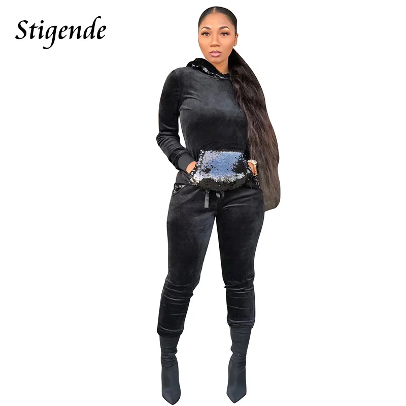 Женский сексуальный Бархатный комплект из двух предметов с блестками топ