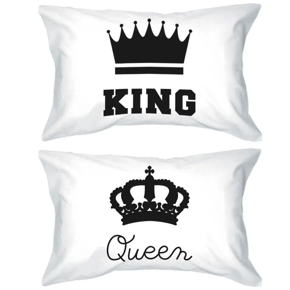 

New Hot King Queen Crown Pillowcase Set Modern His Her Couple Pillow Case Cover Black White Wedding Anniversary Gifts Two Sides