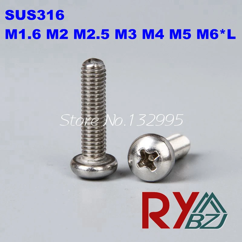 100 шт./лот M1.6/M2/M2.5/M3/M4/M5/M6 * L DIN7985 Нержавеющая Сталь A4 головка для сковороды SUS 316