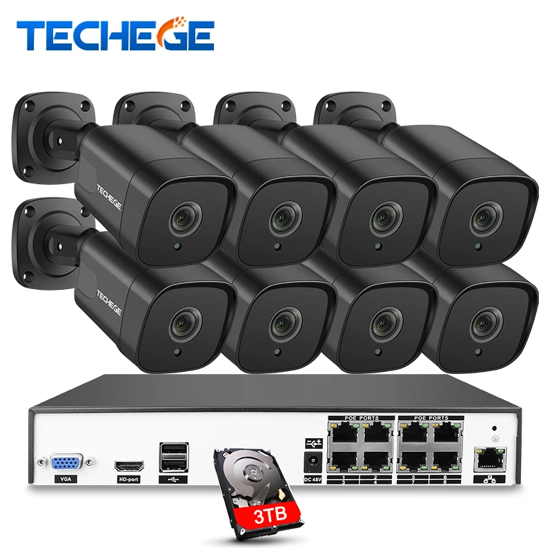 Techege 8CH 4MP Full HD CCTV Камера Системы H.265 PoE IP Водонепроницаемый 2560*1440 комплект