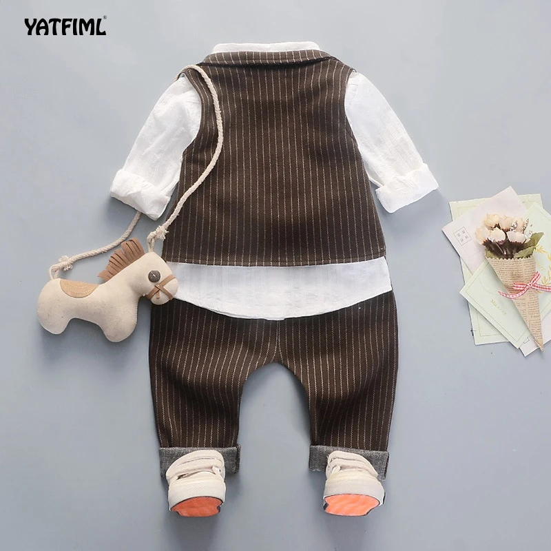 YATFIML/строгие костюмы для мальчиков, комплекты с блейзером, 3 предмета, Костюм Джентльмена для маленьких мальчиков, топы, рубашка, жилет с галстуком, штаны, Школьный костюм